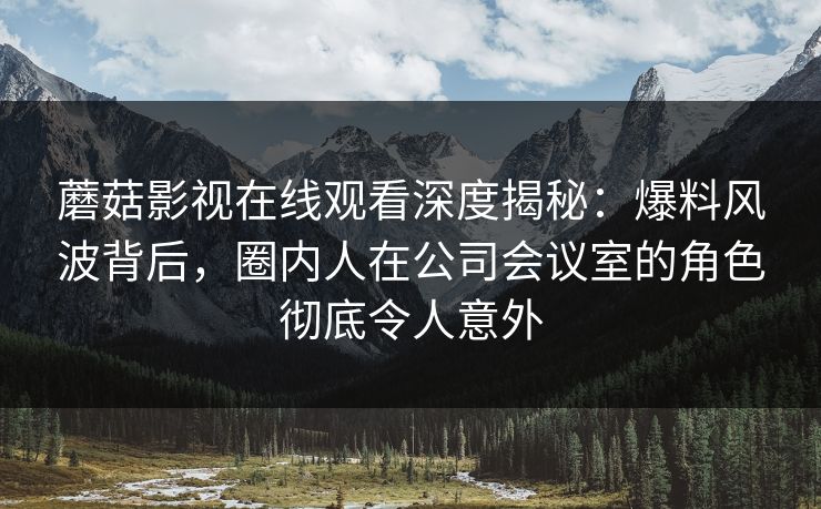 蘑菇影视在线观看深度揭秘：爆料风波背后，圈内人在公司会议室的角色彻底令人意外